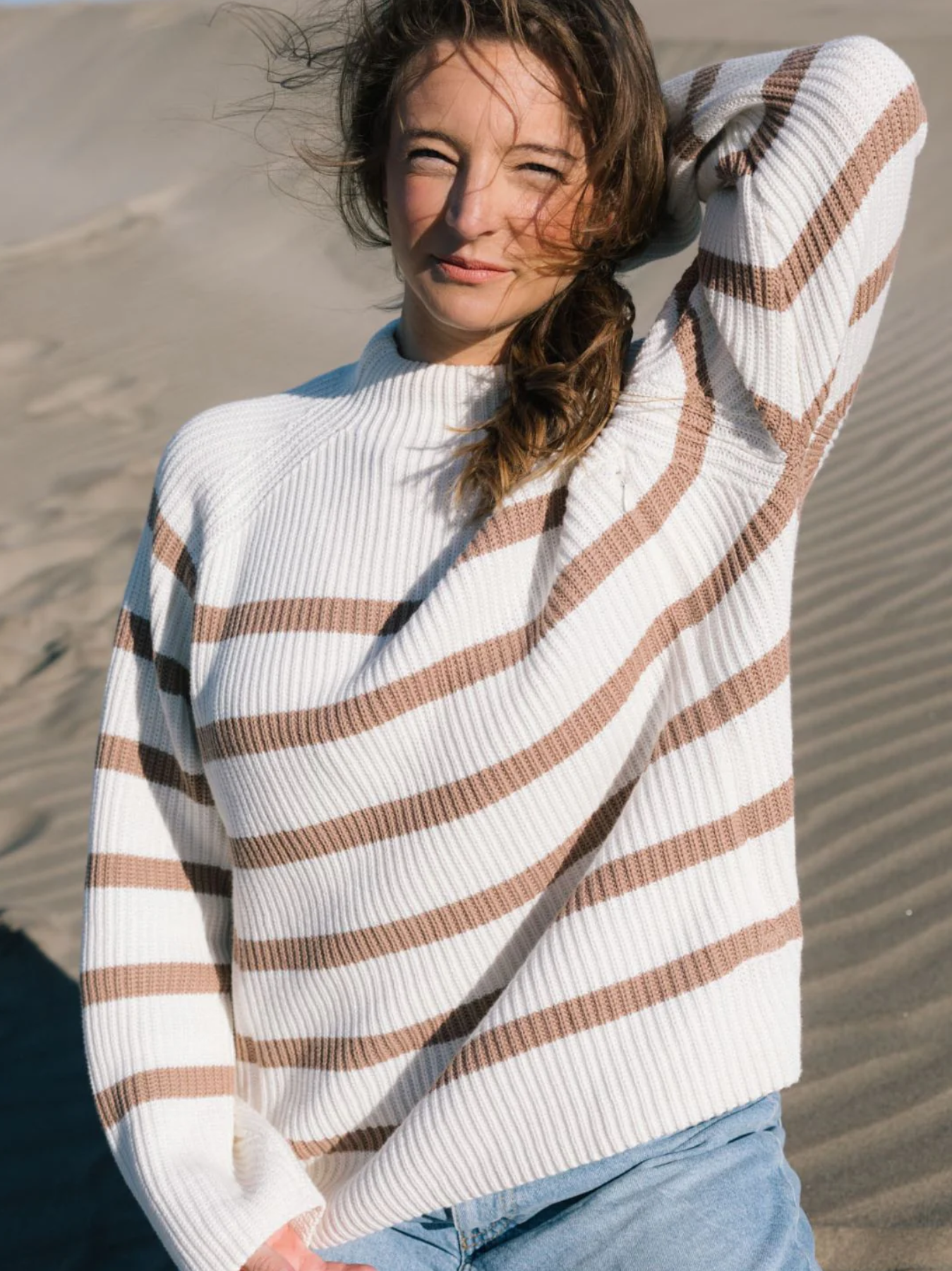 Pull marin de grossesse premium Camel/Crème
