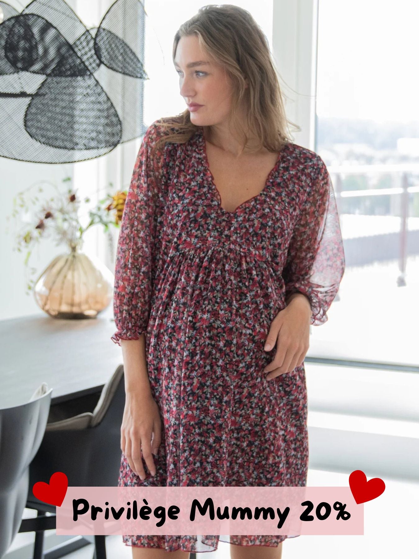 Robe de grossesse manches 3/4 fluide fleurie
