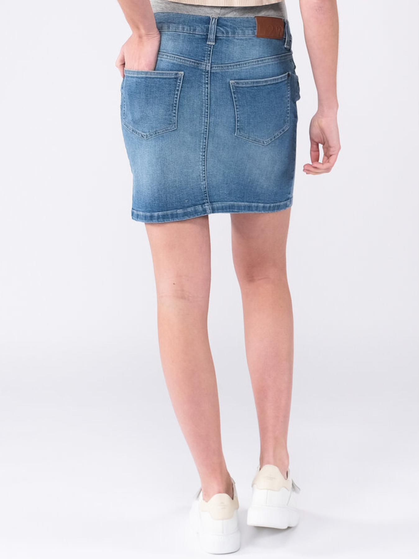 Maternity denim skirt in medium blue denim