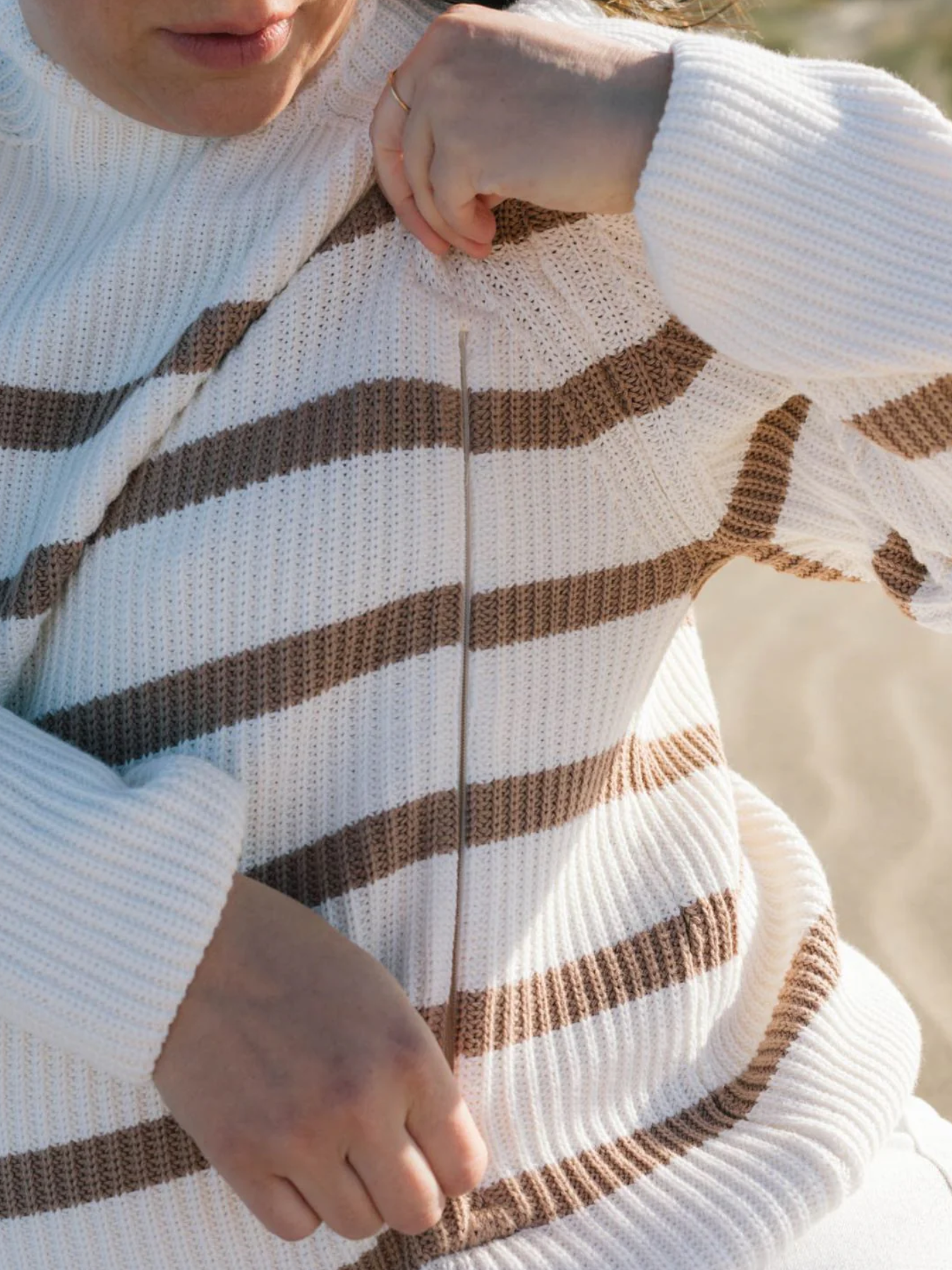 Pull marin de grossesse premium Camel/Crème