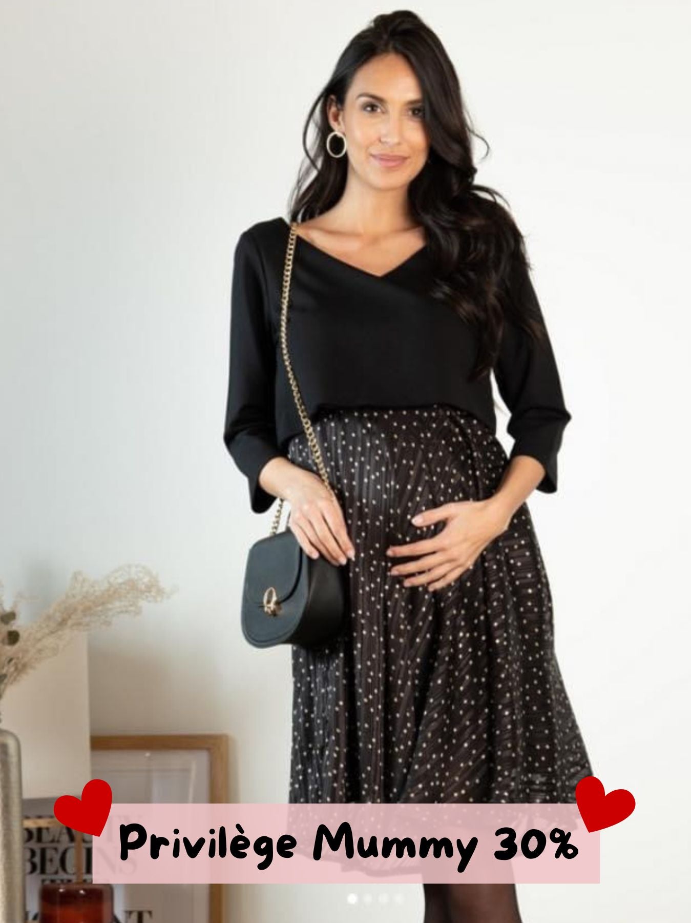 Robe de grossesse bi-matière à pois