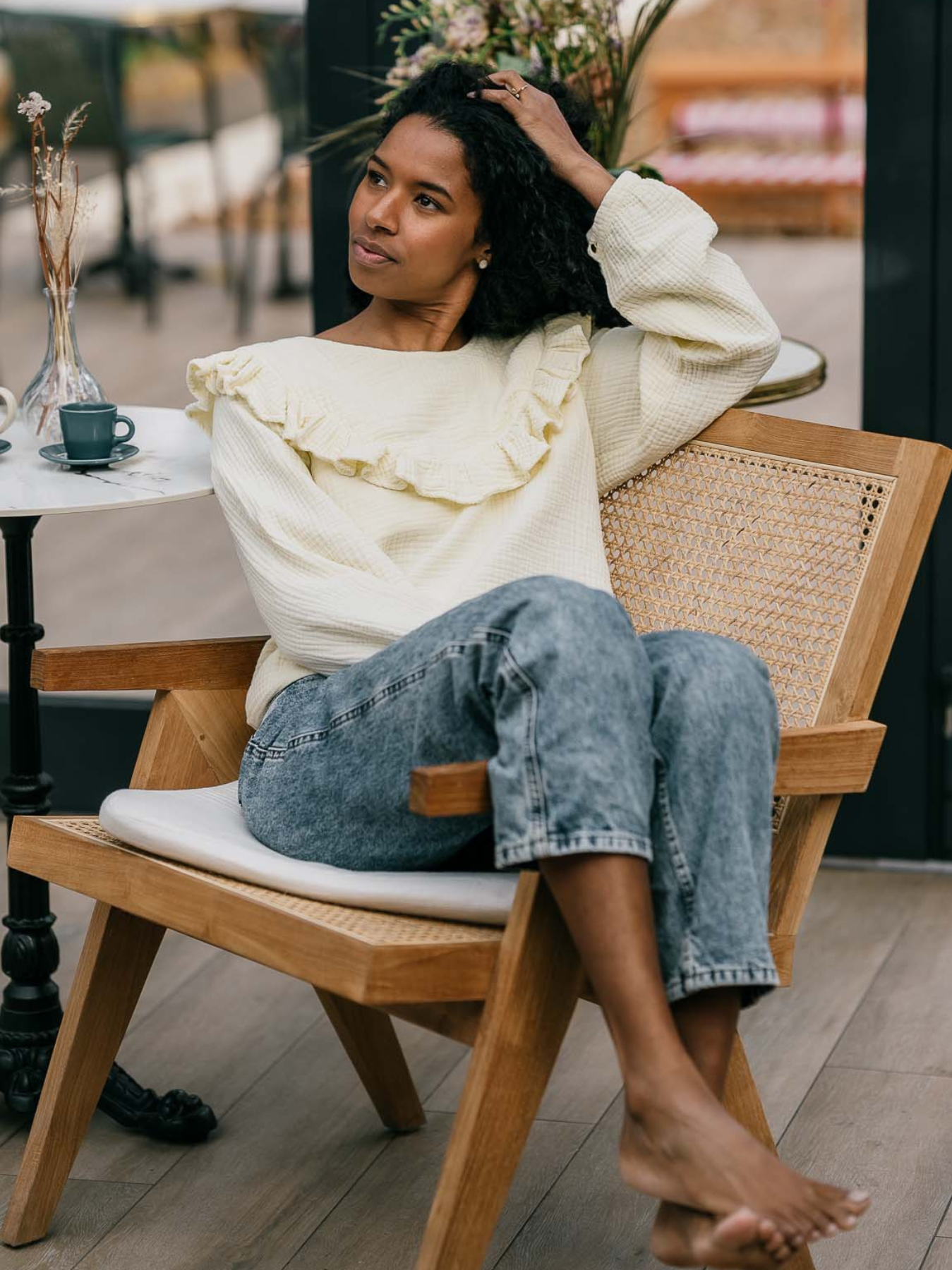 Blouse en gaze de coton Crème
