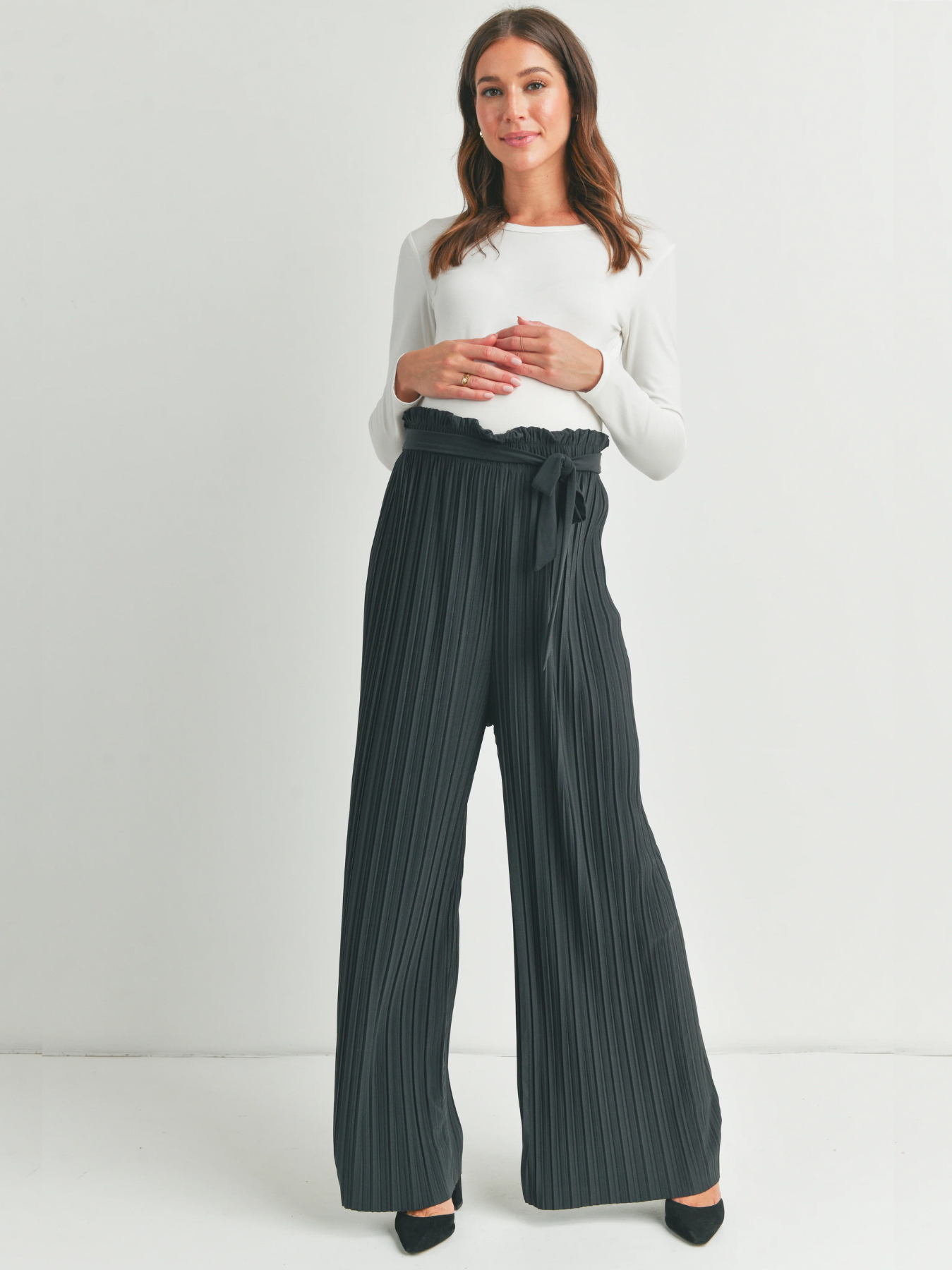 Geplooide broek met wijde pijpen Zwart