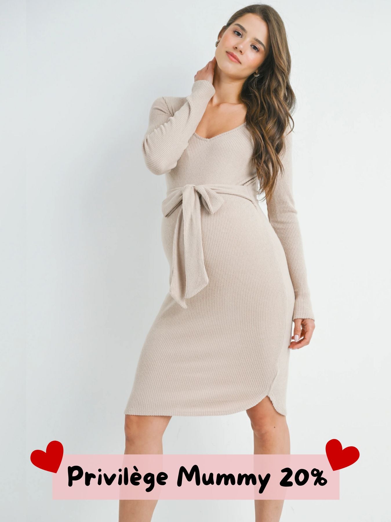Robe de grossesse beige à nouer