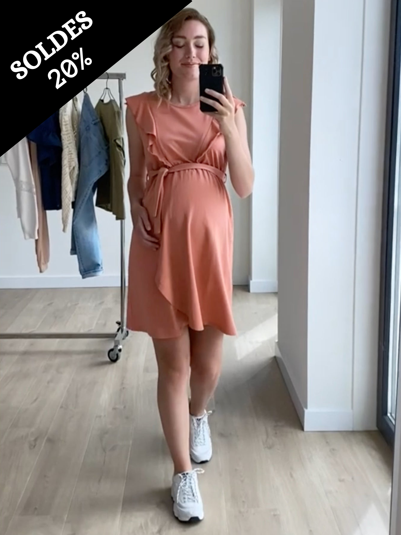Coral Ruffle Maternity Summer Dress