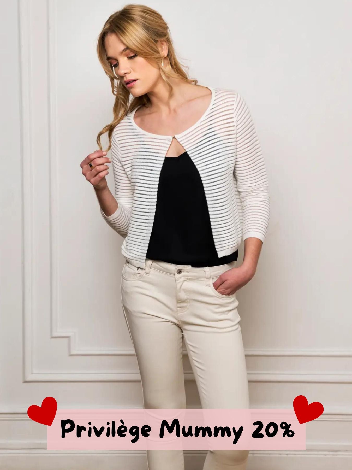 Boléro de maternité avec rayures en résille lurex