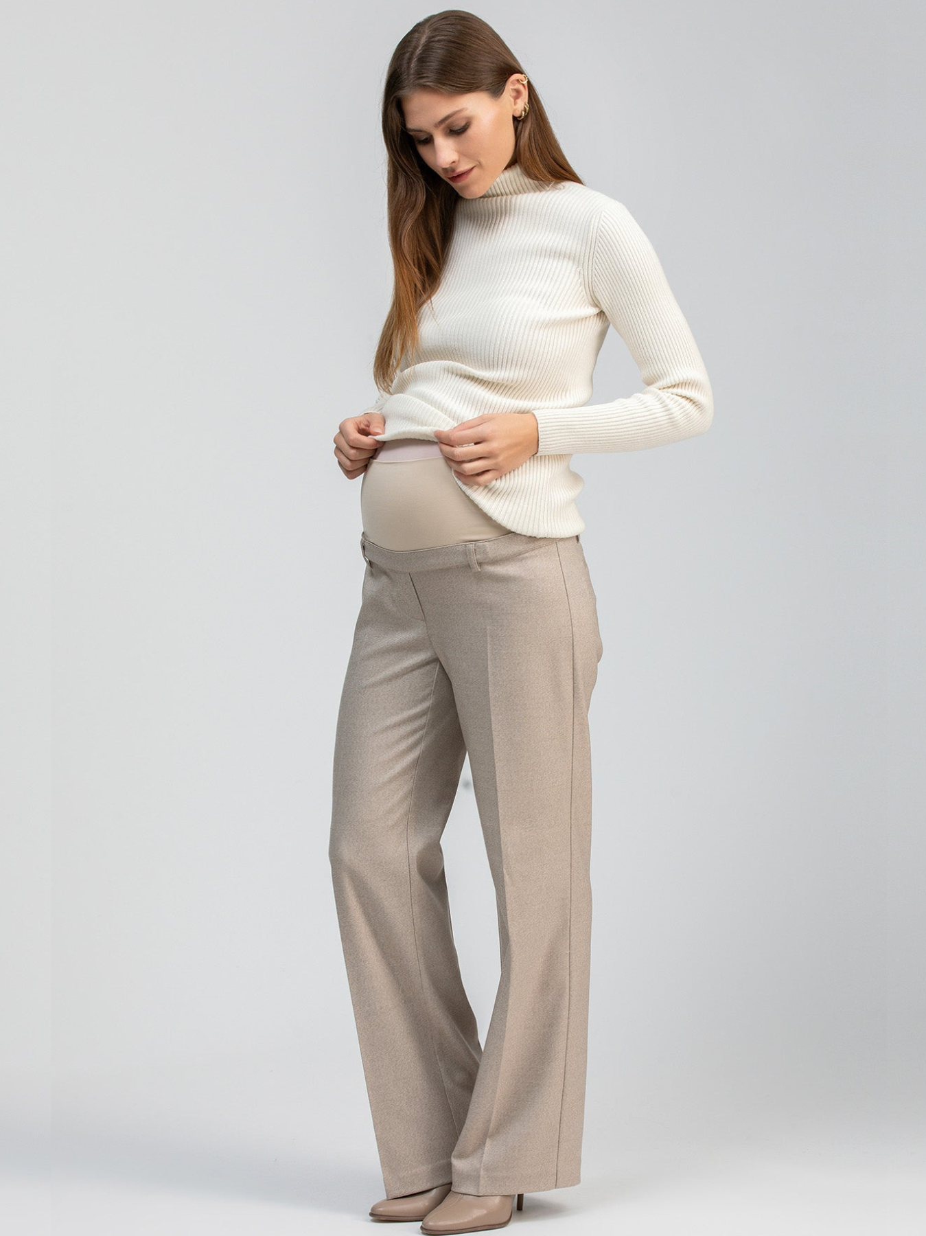 Pantalon habillé à jambes larges mélange beige