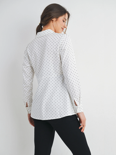 Chemisier boutonné de maternité Blanc à pois