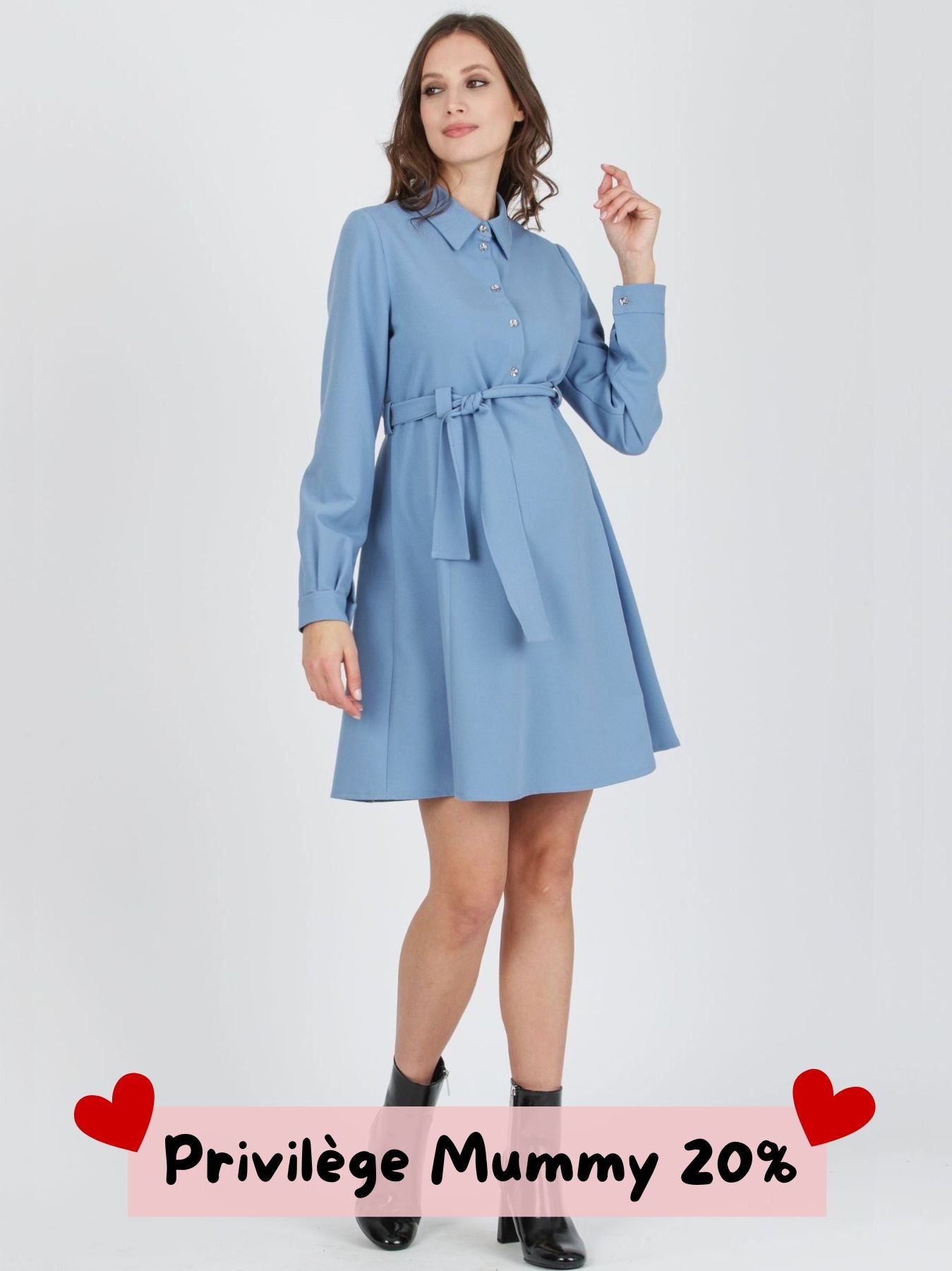 Robe de grossesse boutonnée AMBRA Bleu Ciel