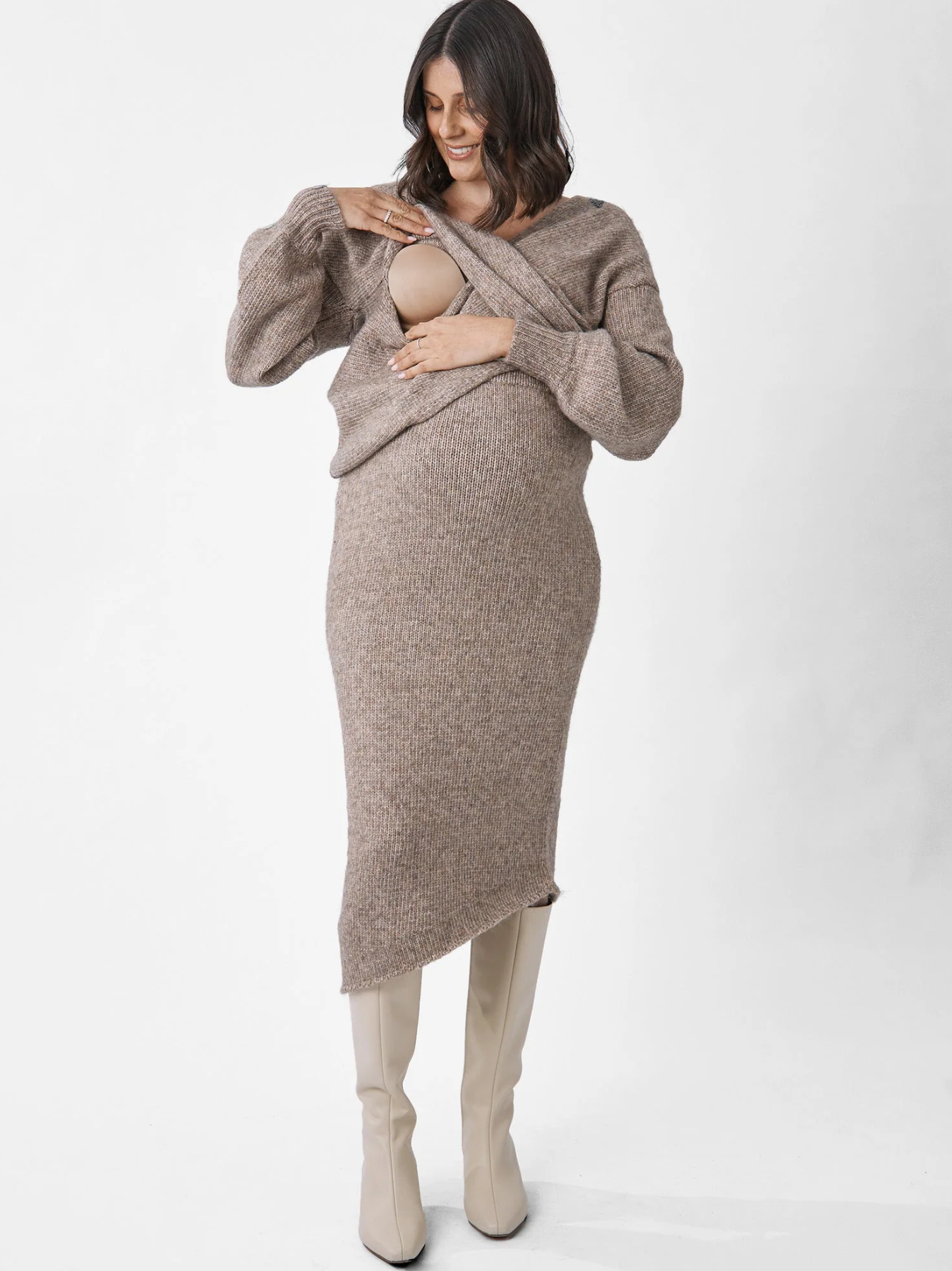 Pull en tricot croisé Taupe