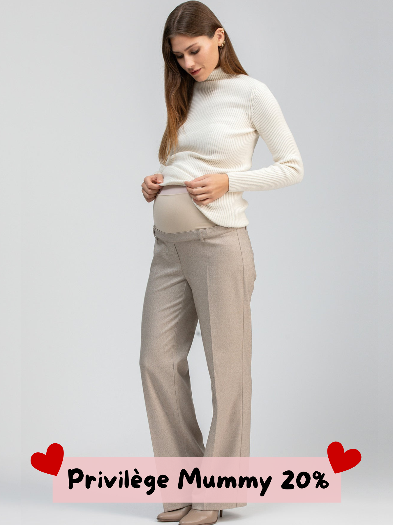 Pantalon habillé à jambes larges mélange beige