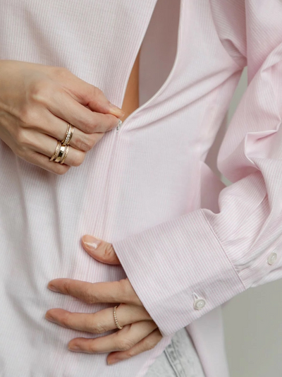 Oversized maternity and nursing blouse in pink with white stripes