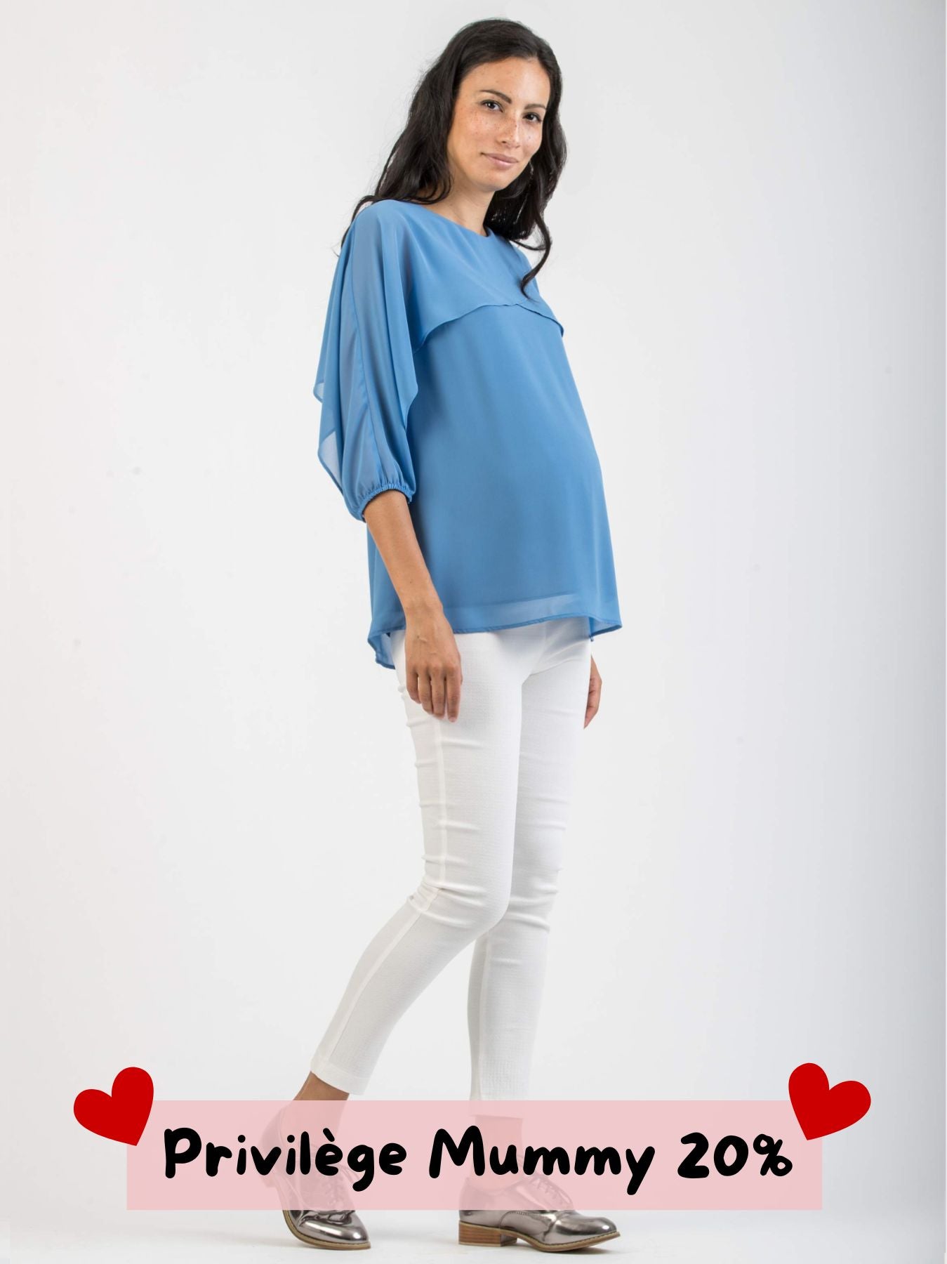 Blouse de grossesse drapée chic bleu
