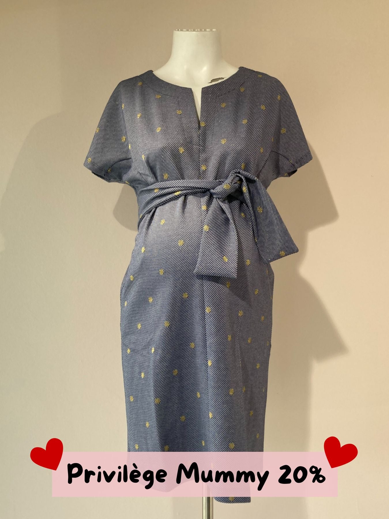 Robe de grossesse vintage lignée à pois or