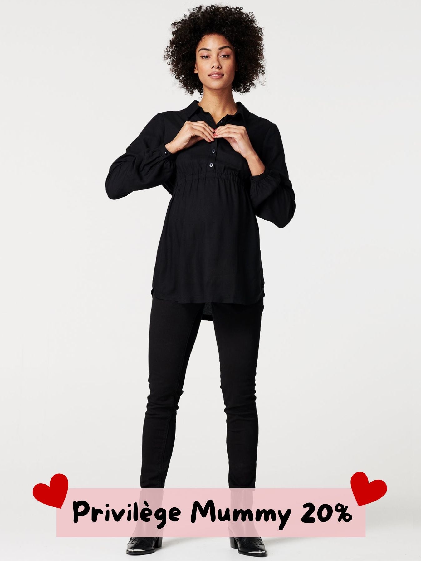 Blouse de grossesse avec décolleté boutonnée Noire