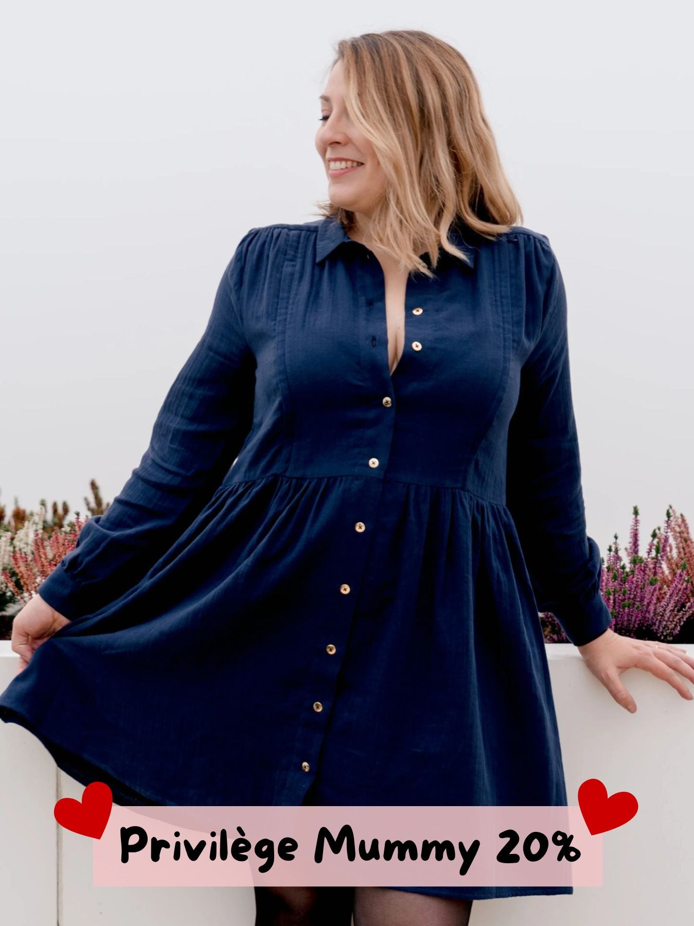 Robe en gaze de coton grossesse et allaitement Navy