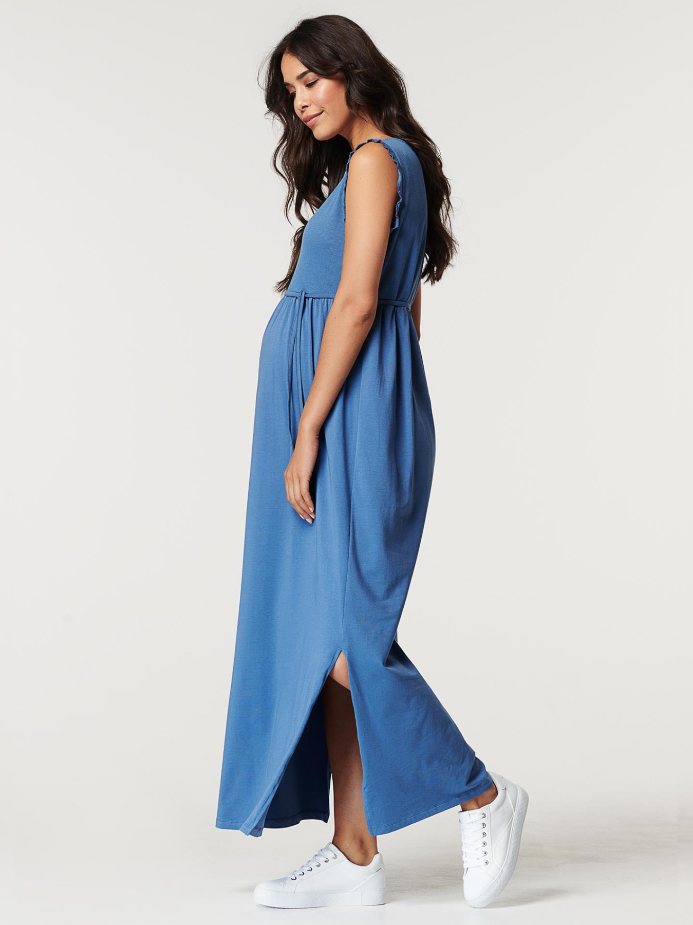 Blue organic cotton slit maternity dress