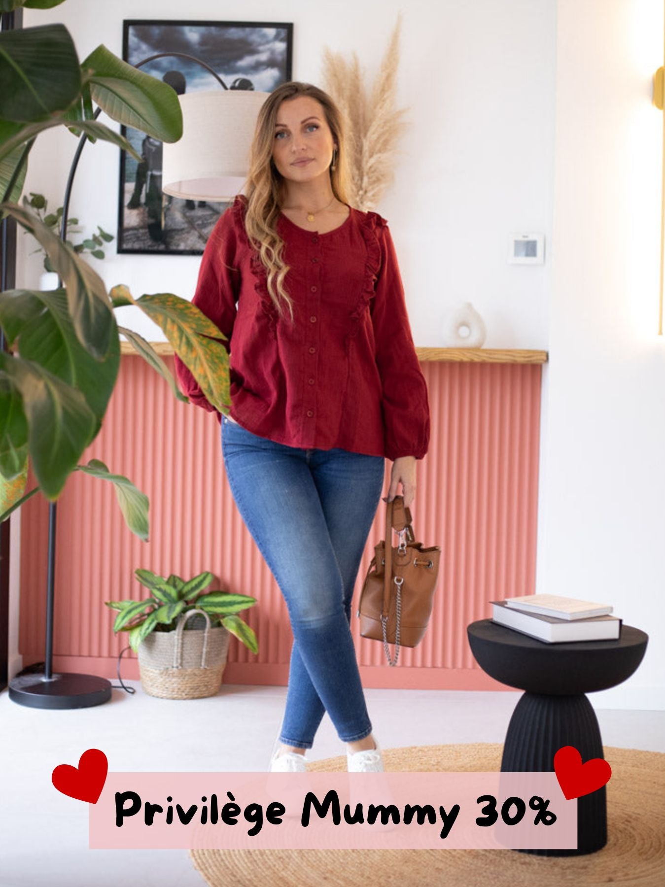 Chemisier en gaze de coton Bordeaux