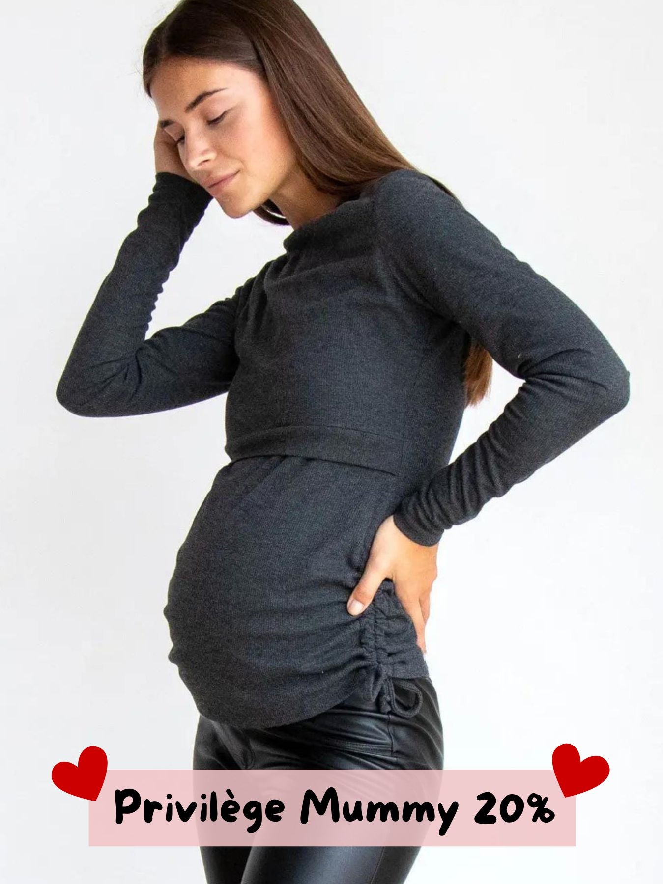 Pull de maternité en jersey doux côtelé Graphite