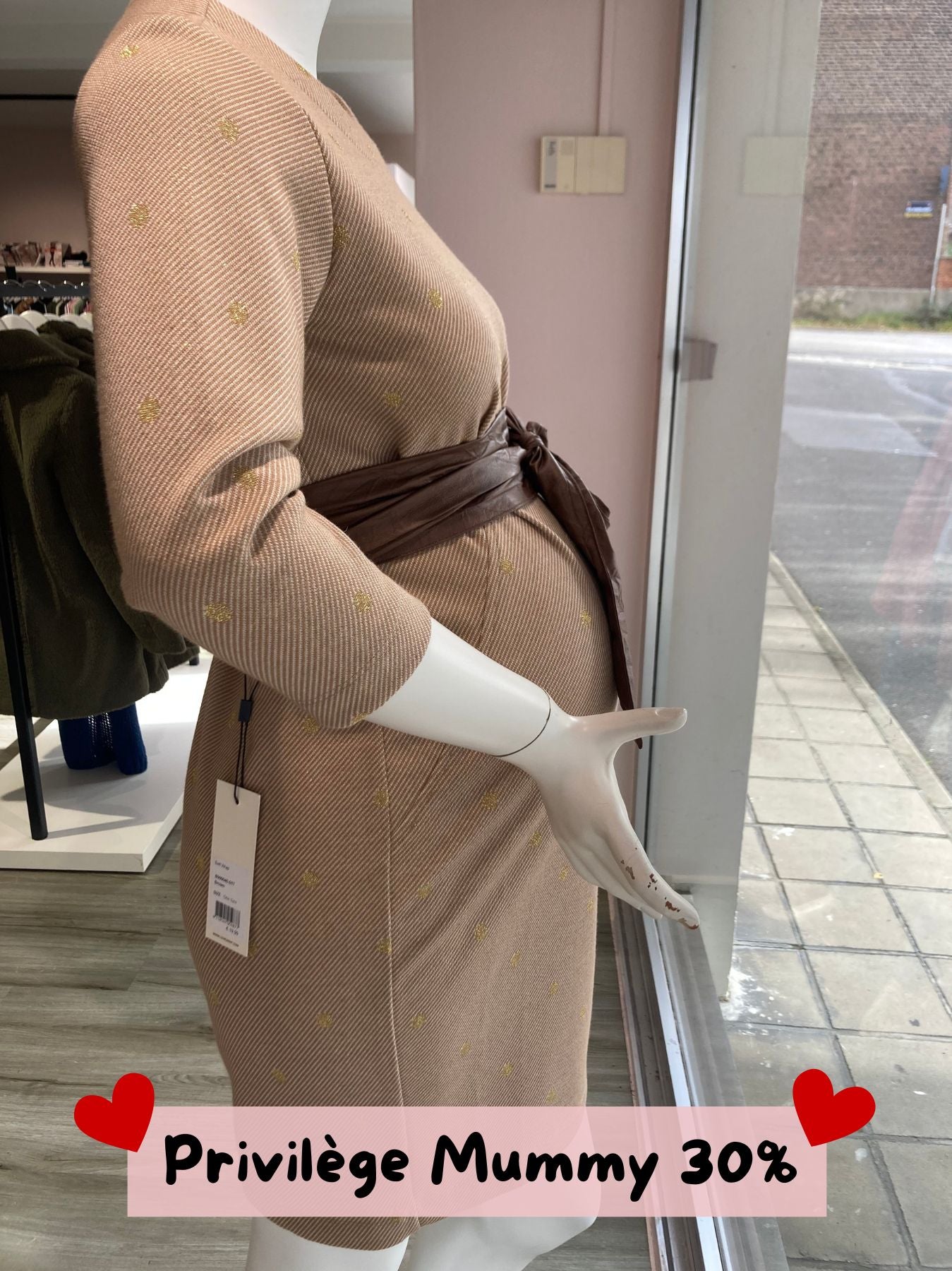 Robe de grossesse beige à pois or