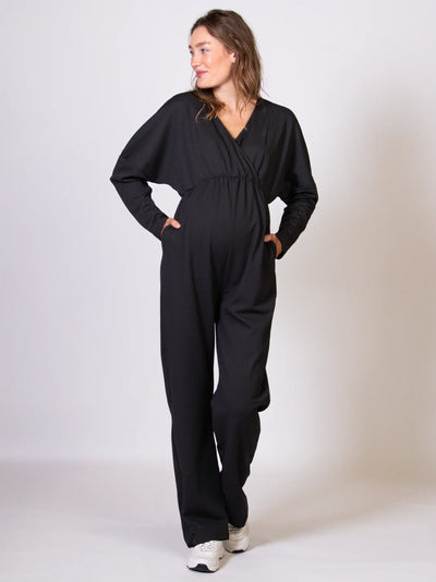 Zwarte zwangerschaps-jumpsuit met lange mouwen