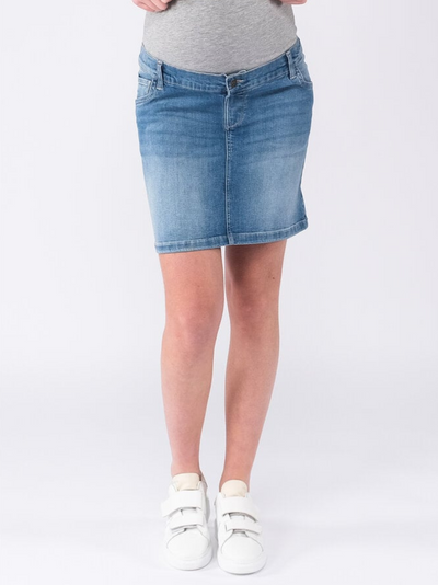 Maternity denim skirt in medium blue denim