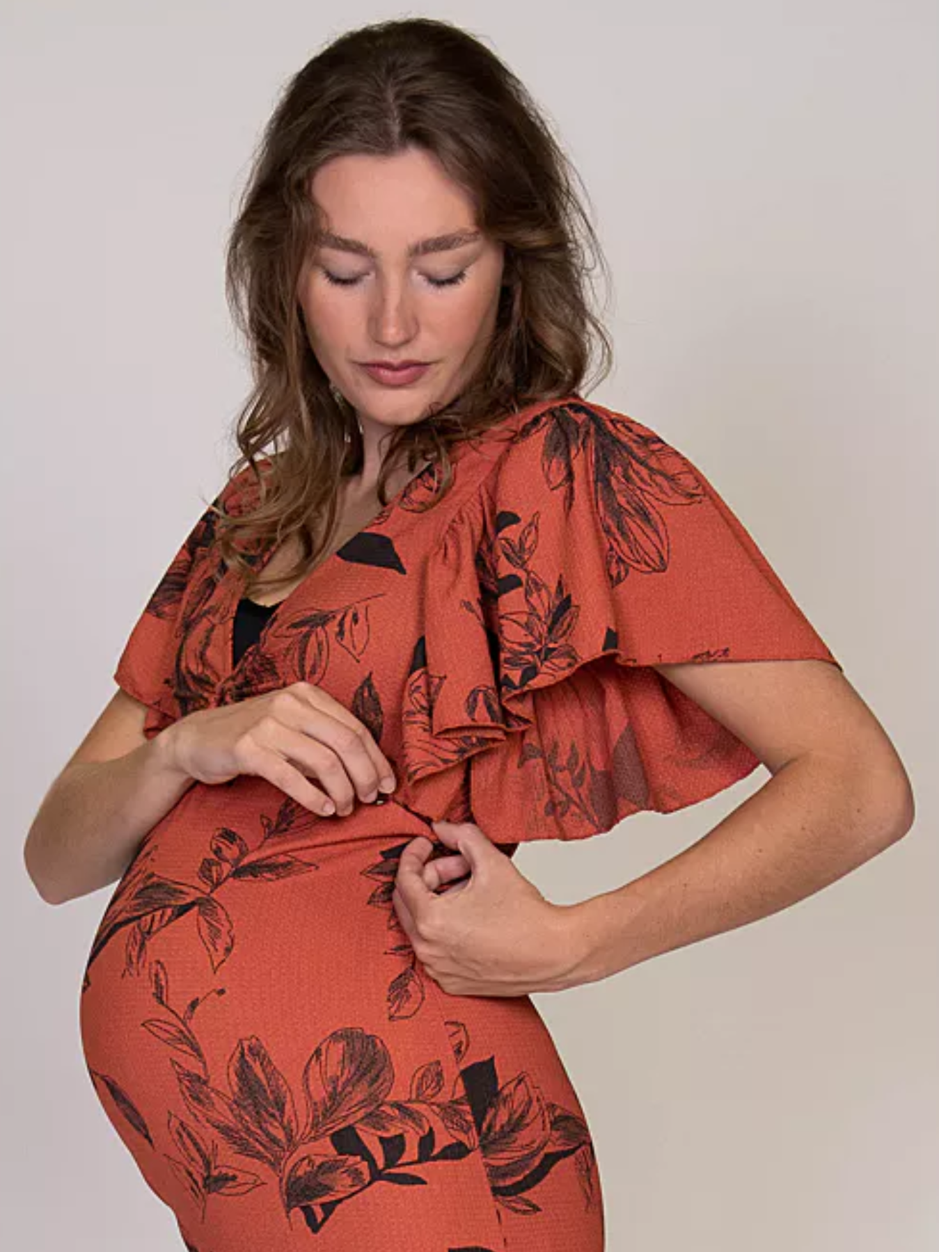 Terracotta tropical print long dress