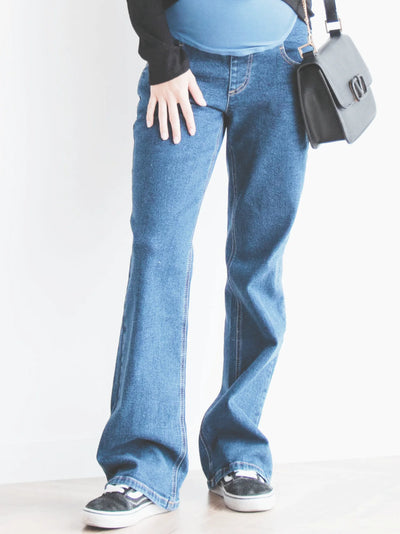 Jeans de grossesse évasé en denim Bleu