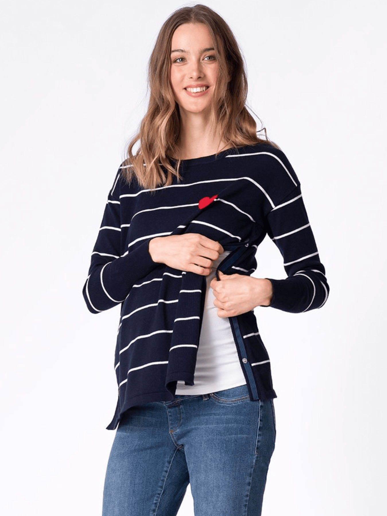 Pull marin avec coeur maman et mini