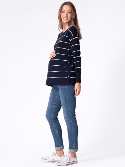 Pull marin avec coeur maman et mini