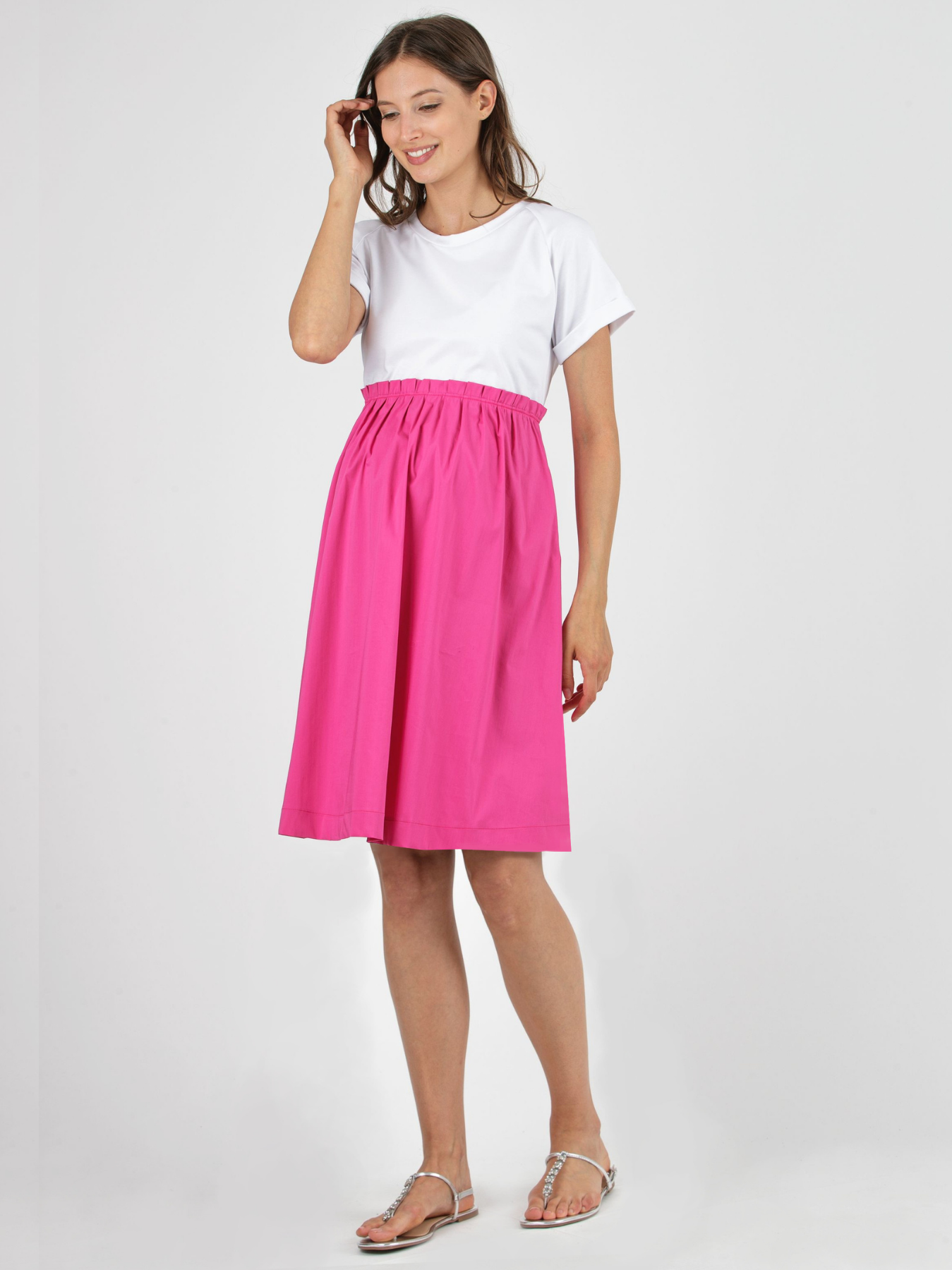 Two-tone Fuchsia/White maternity dress