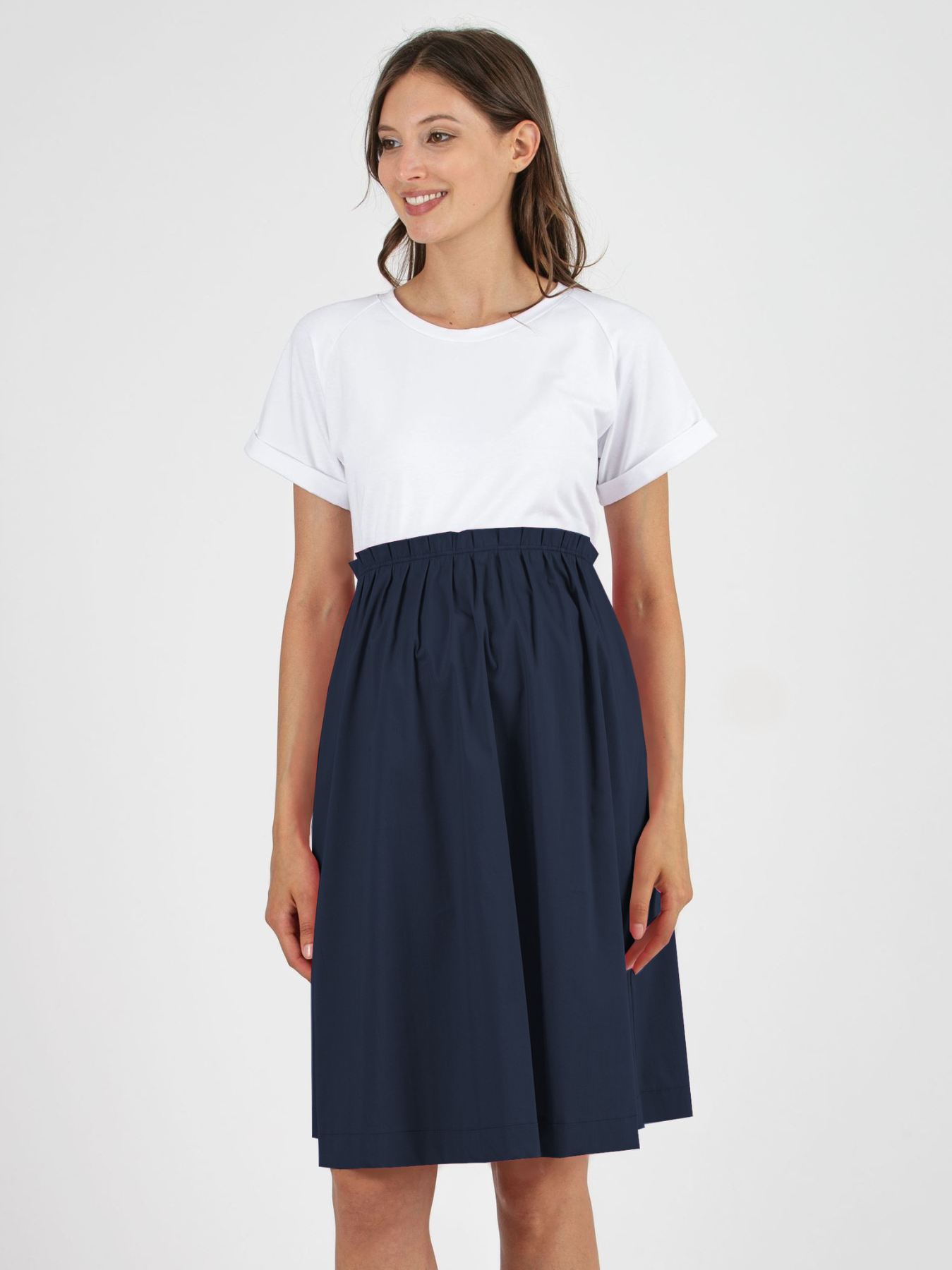 Robe de grossesse bicolore Navy/Blanc