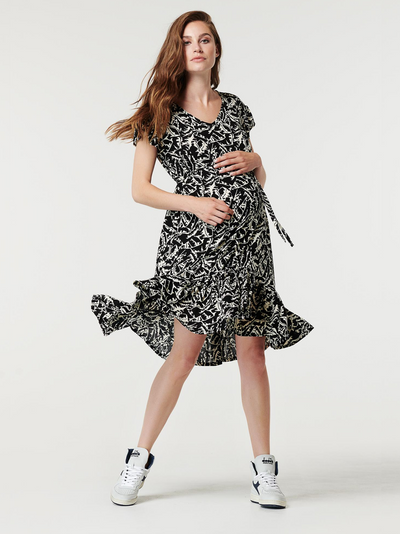 Robe fluide de grossesse virevoltante à motif