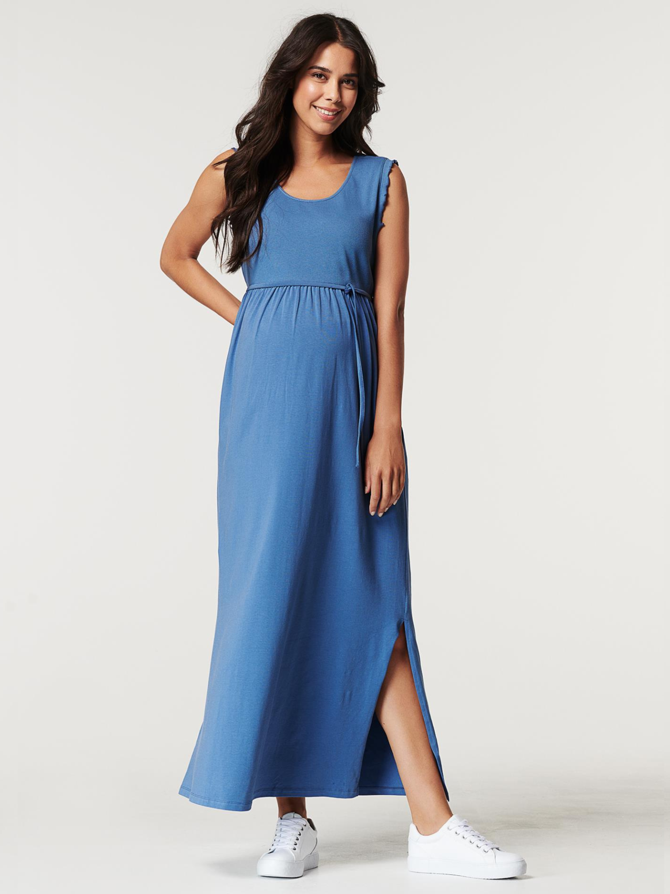 Blue organic cotton slit maternity dress