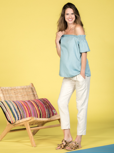Light denim backless t-shirt