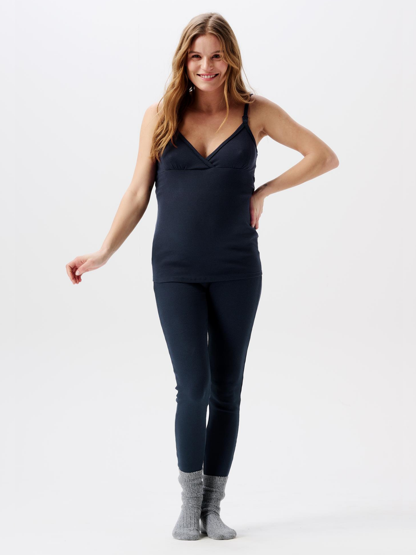 Marineblauwe geribbelde pyjamabroek
