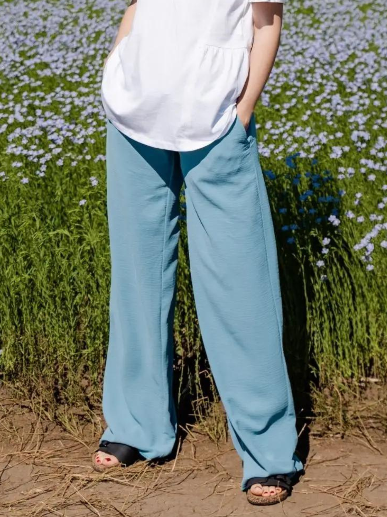 Pantalon ample de grossesse fluide gris/bleu