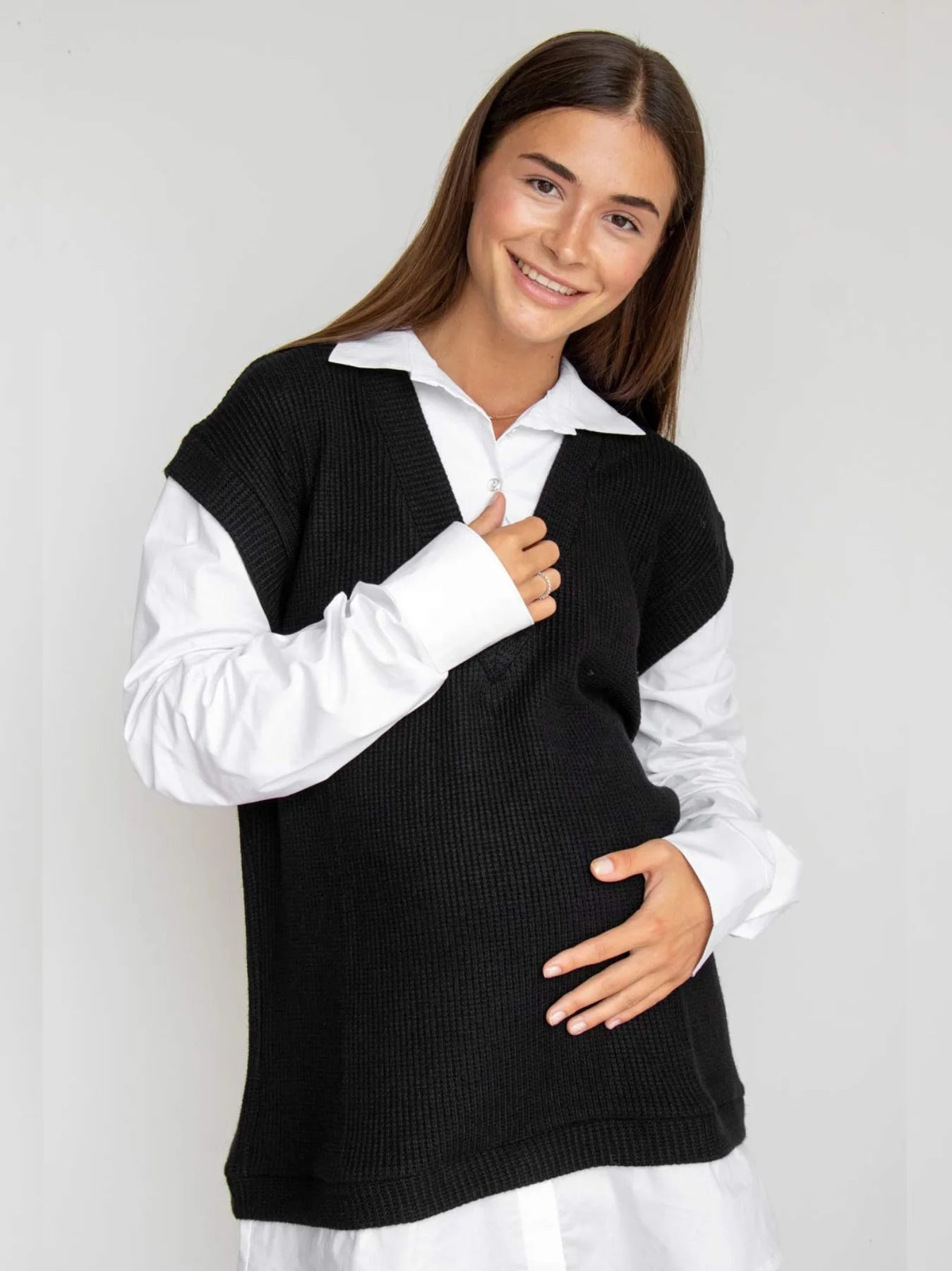 Pull/chemise de grossesse chic noir et blanc