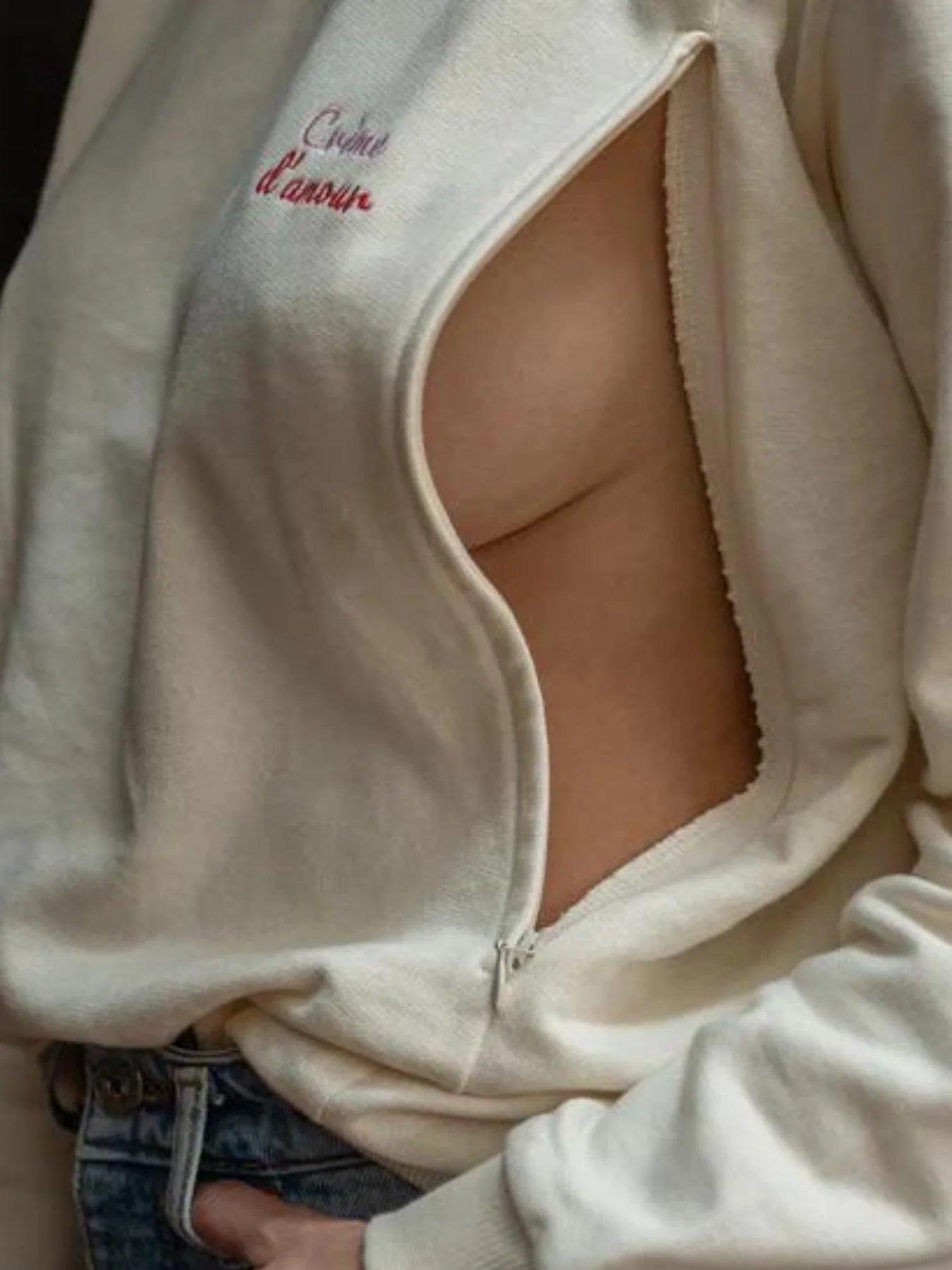 Sweat de grossesse avec zips Beige Creme d'amour