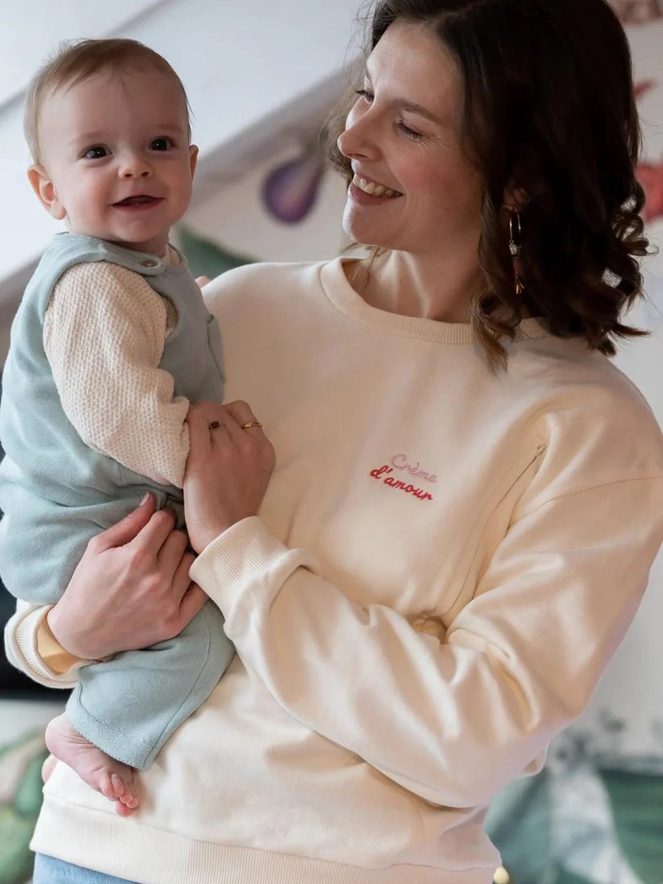 Sweat long de grossesse avec zips Beige Creme d'amour