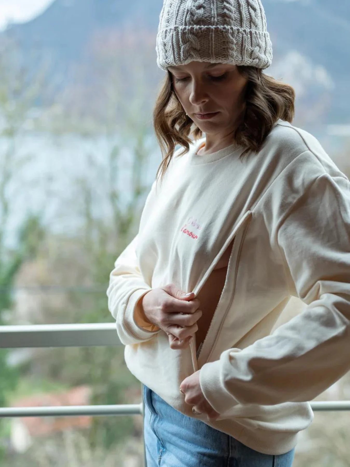 Sweat de grossesse avec zips Beige Creme d'amour