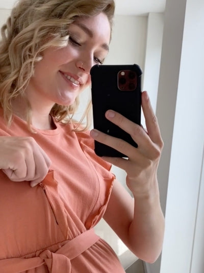 Coral Ruffle Maternity Summer Dress