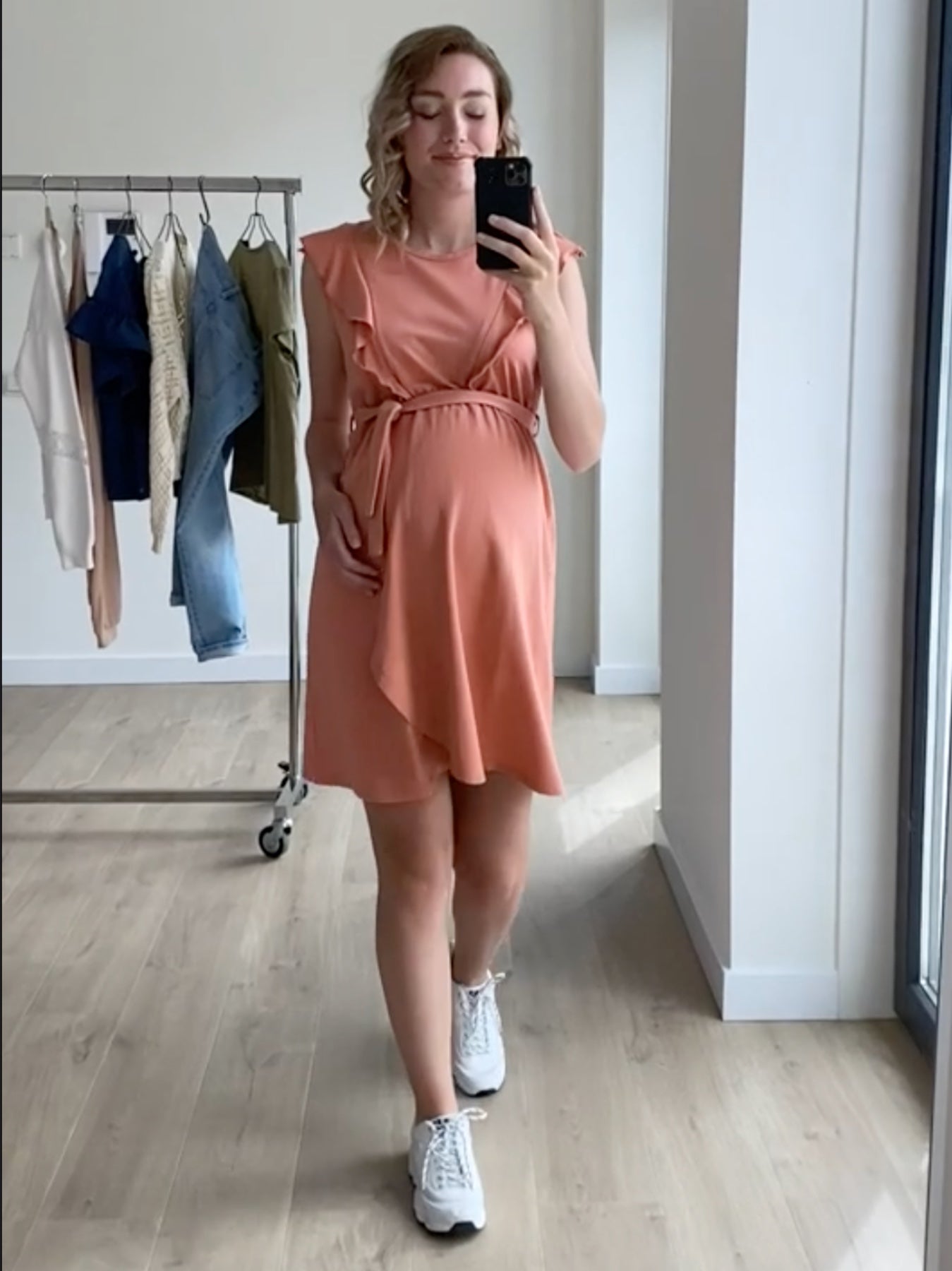 Coral Ruffle Maternity Summer Dress