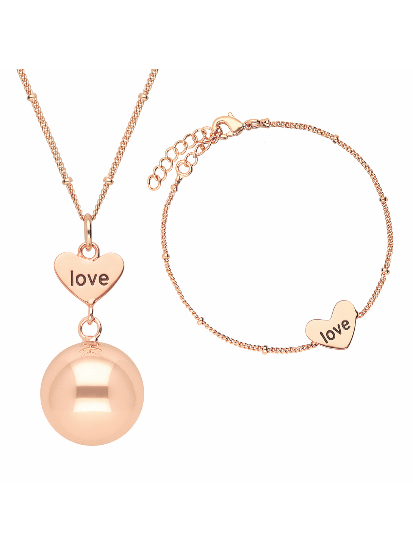 Ensemble bola & bracelet gravure love en plaqué or rose