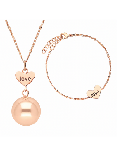 Ensemble bola & bracelet gravure love en plaqué or rose