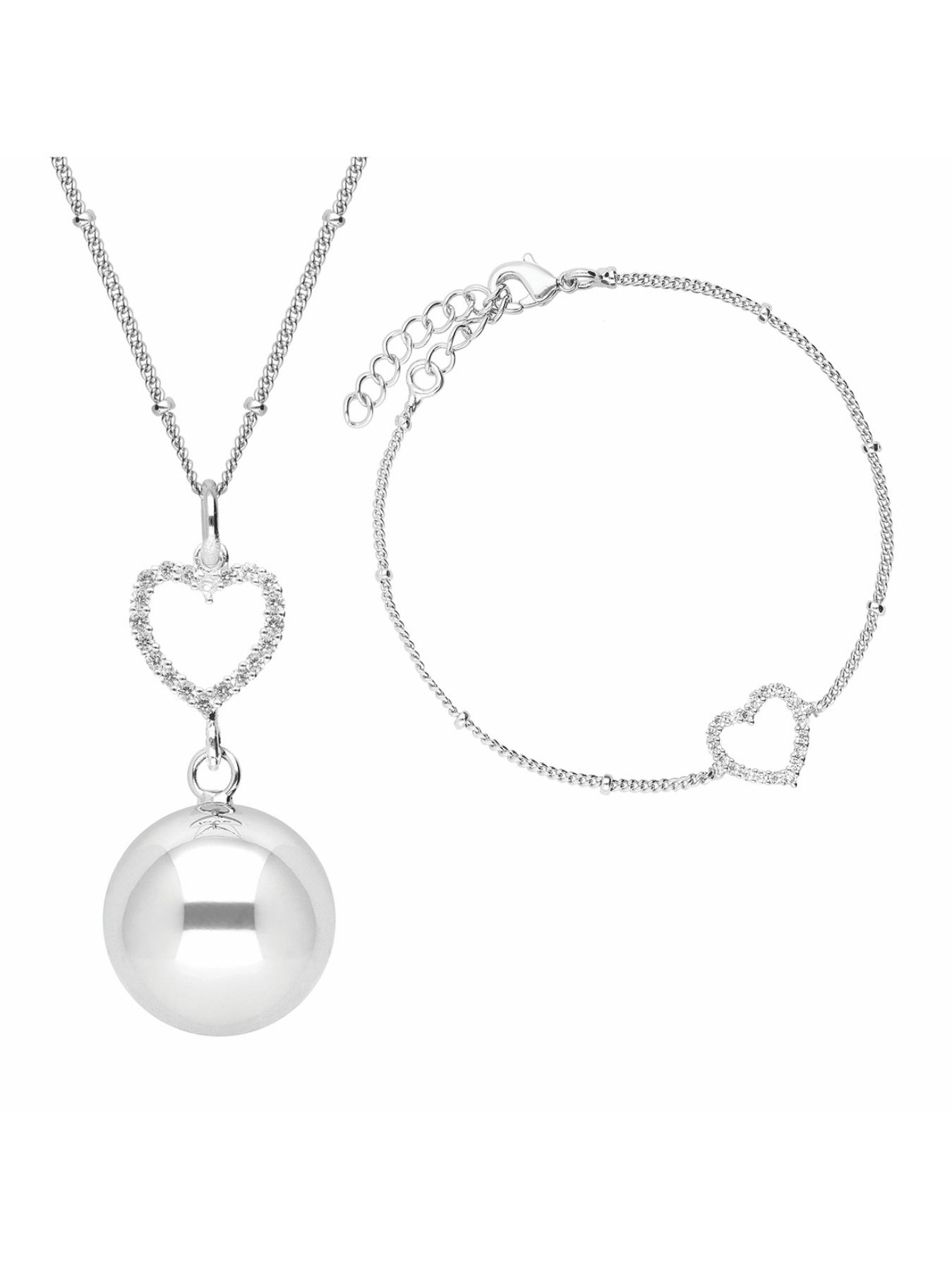 Ensemble bola & bracelet coeur en cristal plaqué argent