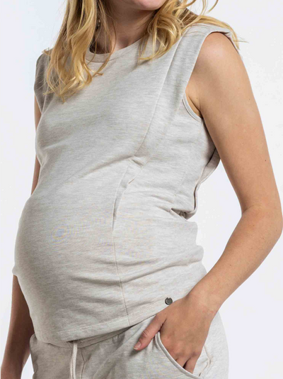 T-shirt de maternité beige à volants