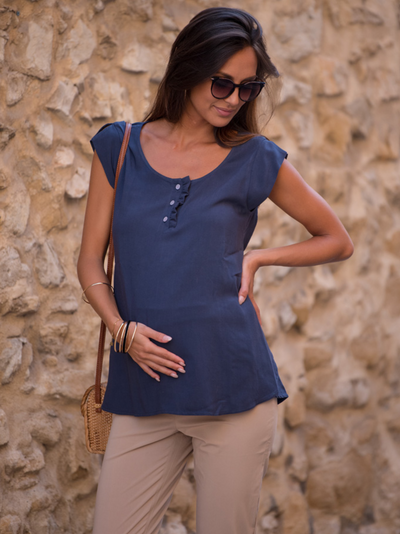Zwangerschaps- en voedingsblouse met trekkoord met pailletten