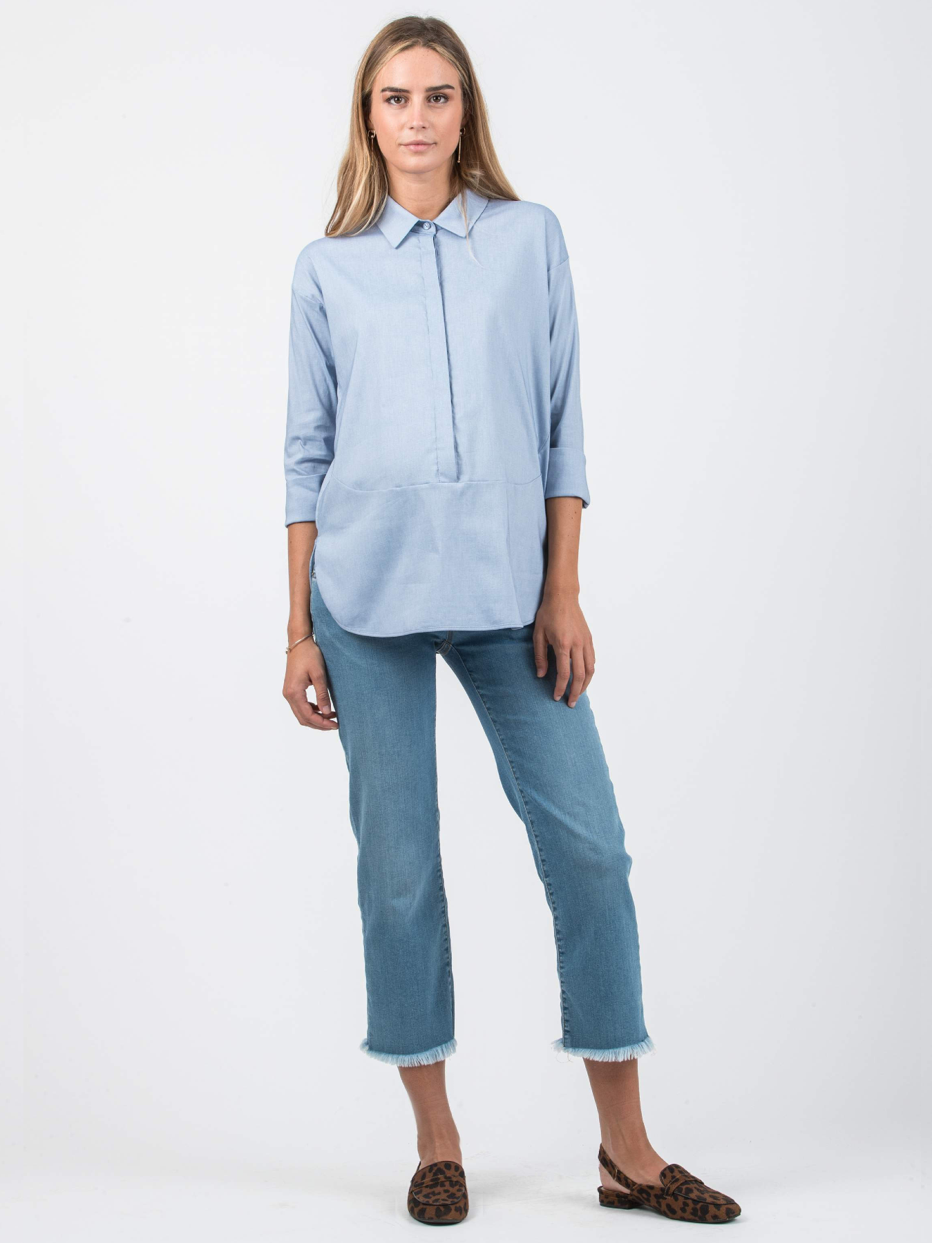 Chemise de grossesse en coton Bleu Ciel