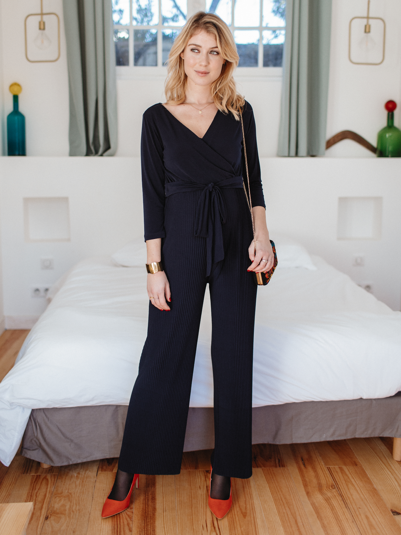 Geklede zwangerschaps- en borstvoedingsjumpsuit Floriane